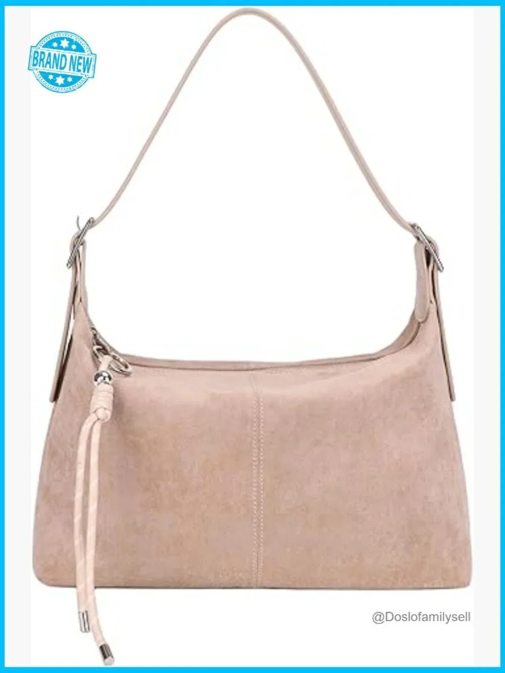 Medium Faux Suede Shoulder Bag Crossbody Hobo Purse Dual Straps Keychain